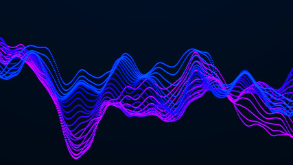 Abstract digital waves of particles. Sound wave element. Equalizer for music. Big data visualization. 3d illustration