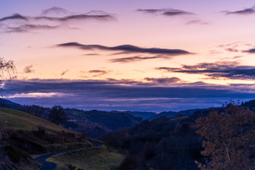 Auvergne sunset landscape in France