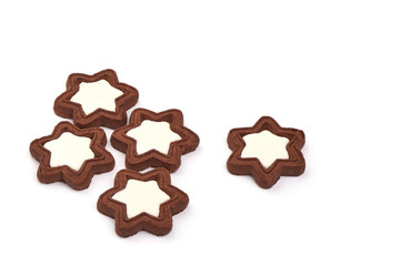 Chocolate Cookies with vanilla, isolated on white background