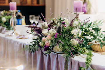 Beautiful Wedding ceremony event in garden at sunset