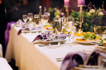 Beautiful Wedding ceremony event in garden at sunset