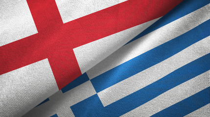 England and Greece two flags textile cloth, fabric texture