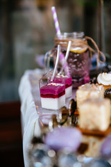 Delicious wedding reception candy bar dessert table