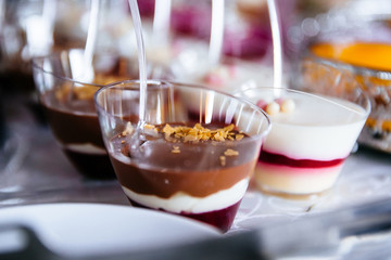 Delicious wedding reception candy bar dessert table