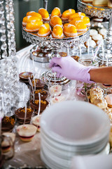 Delicious wedding reception candy bar dessert table