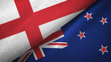 England and New Zealand two flags textile cloth, fabric texture