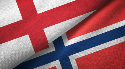 England and Norway two flags textile cloth, fabric texture