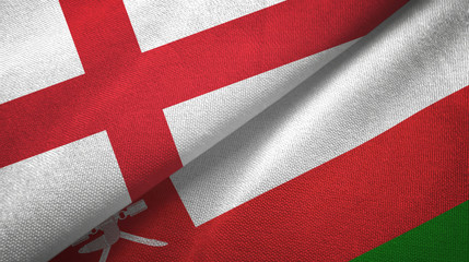 England and Oman two flags textile cloth, fabric texture