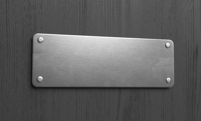 Blank name plate mockup. Metal door plate template. 3d illustration