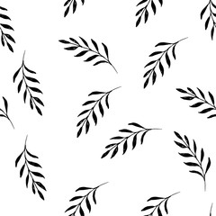 Floral leaves pattern hand ink drawn wall paper 