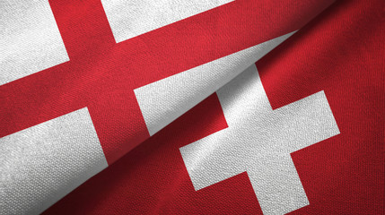 England and Switzerland two flags textile cloth, fabric texture