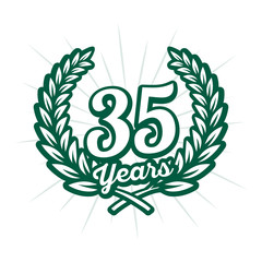 35 years anniversary celebration with laurel wreath. Thirty fifth anniversary logo. Vector and illustration.