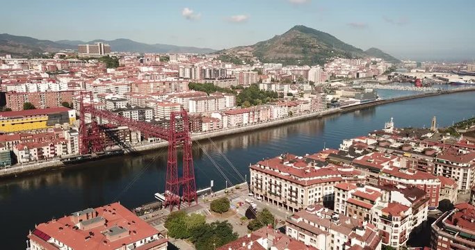 Aerial view of Bizkaia suspension Bridge in Portugalete, Spain