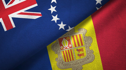 Cook Islands and Andorra two flags textile cloth, fabric texture