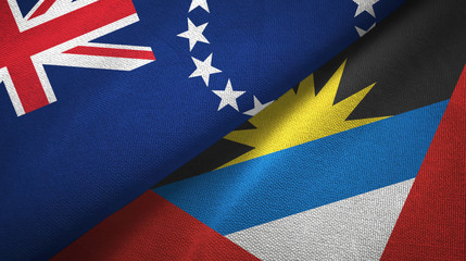 Cook Islands and Antigua and Barbuda two flags textile cloth, fabric texture
