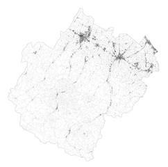 Satellite map of Province of Forli-Cesena towns and roads, buildings and connecting roads of surrounding areas. Emilia-Romagna region, Italy. Map roads, ring roads
