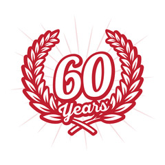 60 years anniversary celebration with laurel wreath. Sixtieth anniversary logo. Vector and illustration.