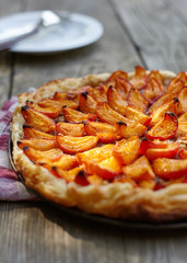 Delicious Apricot almond cake on puff pastry.
