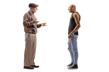 Elderly man and a male hipster talking