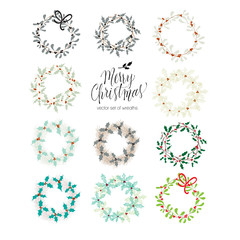 Hand drawn Christmas wreath set.