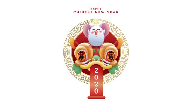 Chinese new year 2020 cute rat dragon animation