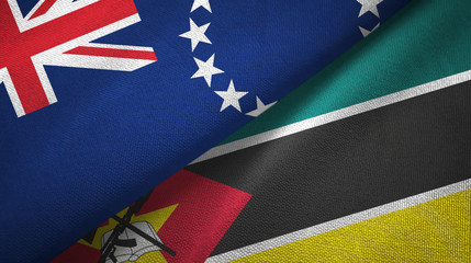 Cook Islands and Mozambique two flags textile cloth, fabric texture