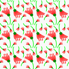 Abstract flower illustration in seamless pattern. Fairy red flower repeat pattern background. Printable design vector for fabric, paper, craft, wallpaper, etc