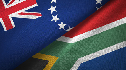 Cook Islands and South Africa two flags textile cloth, fabric texture