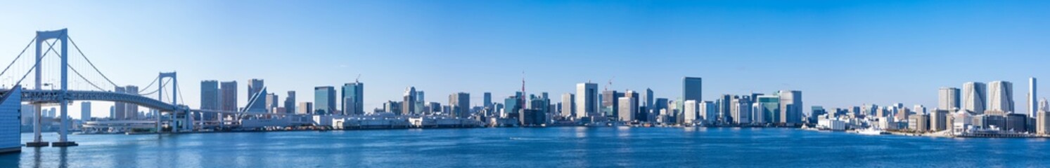 (東京都-風景パノラマ)レインボーブリッジと東京湾岸風景２	