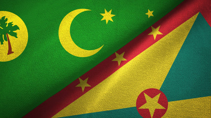 Cocos Keeling Islands and Grenada two flags textile cloth, fabric texture