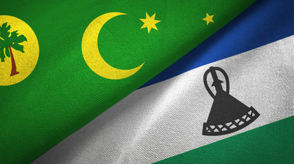Cocos Keeling Islands and Lesotho two flags textile cloth, fabric texture