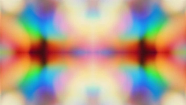 Hypnotic geometrical nostalgic elegant iridescent symmetric bokeh background. Light leaks moving slowly. Looped animation. Seamless footage.
