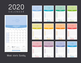 2020 one page wall calendar