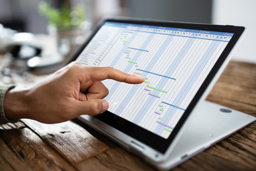 Businessperson Analyzing Gantt Chart On Laptop