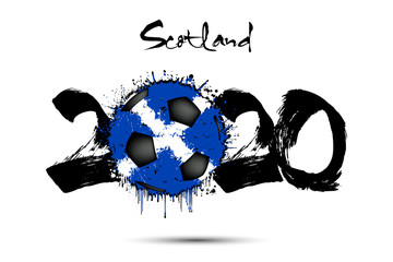2020 and soccer ball in color of Scotland flag