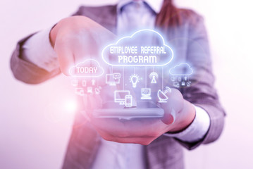 Writing note showing Employee Referral Program. Business concept for employees are rewarded for introducing recruits