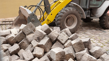 Repair work on old cobblestone street