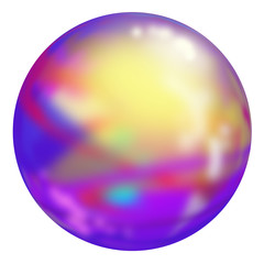 Isolated ball on a white background. Colored shiny surface of blurry blue, yellow, red spots. Distortion effect.