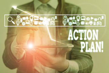 Conceptual hand writing showing Action Plan. Concept meaning proposed strategy or course of actions...