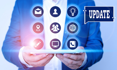 Text sign showing Update. Business photo text by adding new information or making corrections Up to date