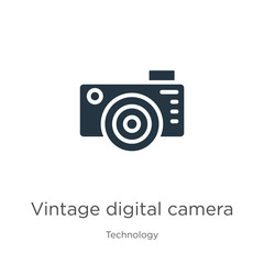 Vintage digital camera icon vector. Trendy flat vintage digital camera icon from technology collection isolated on white background. Vector illustration can be used for web and mobile graphic design,