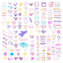 Set chalk vector textures. hand drawn elements.