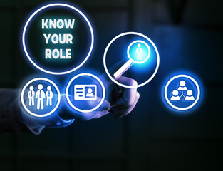 Handwriting text writing Know Your Role. Conceptual photo end acting outside who you actually are Play your position