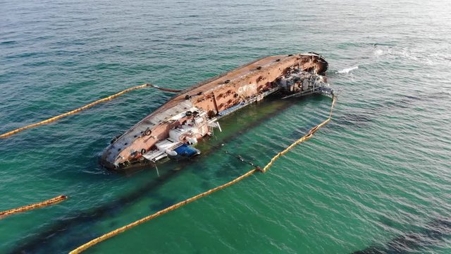 Ariel view of tanker DELFI stranded the coast of Odessa beach