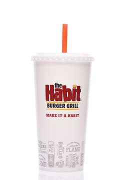 IRVINE, CALIFORNIA - 13 DECEMBER 2019: A Disposable Paper Drink Cup From The Habit Burger Grill.