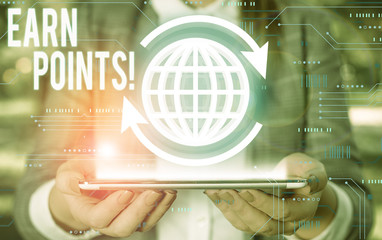 Text sign showing Earn Points. Business photo text collecting scores in order qualify to win big...
