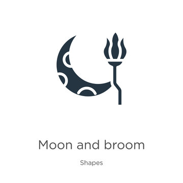 Moon and broom icon vector. Trendy flat moon and broom icon from shapes collection isolated on white background. Vector illustration can be used for web and mobile graphic design, logo, eps10