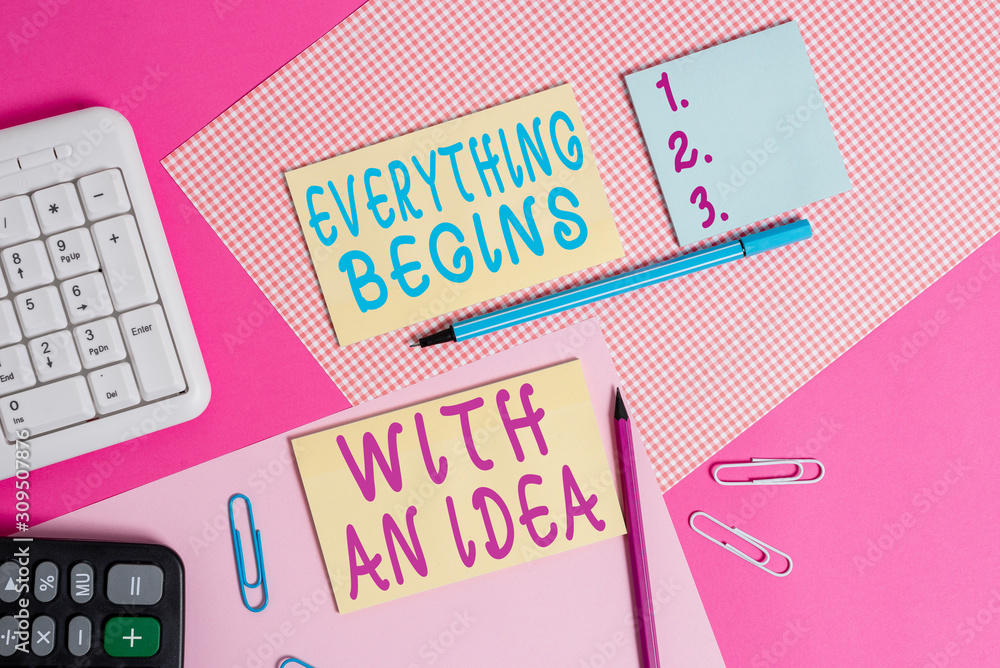 Poster text sign showing everything begins with an idea. business photo showcasing steps you take to turn a