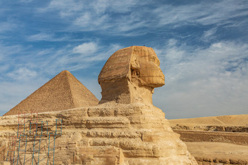Great Sphinx of Giza in front of the Great Pyramid of Giza