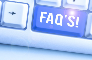 Word writing text Faq. Business photo showcasing a list of questions and answers relating to a...